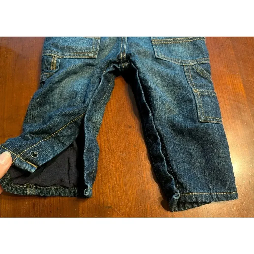 Oshkosh Denim Jean Overalls Fleece Warm Lined Infant Boys 9M Jumper Pants
